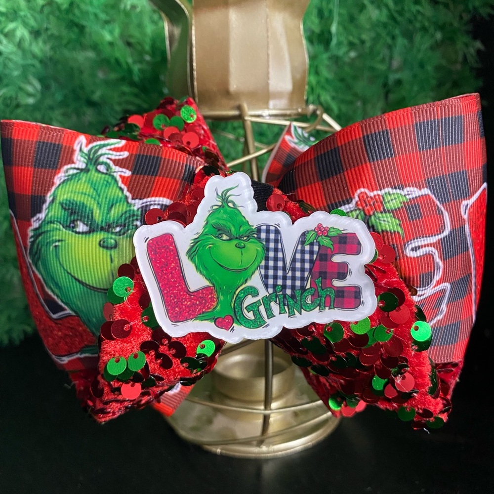 Hair bow/ Moño Love Grinch Bow